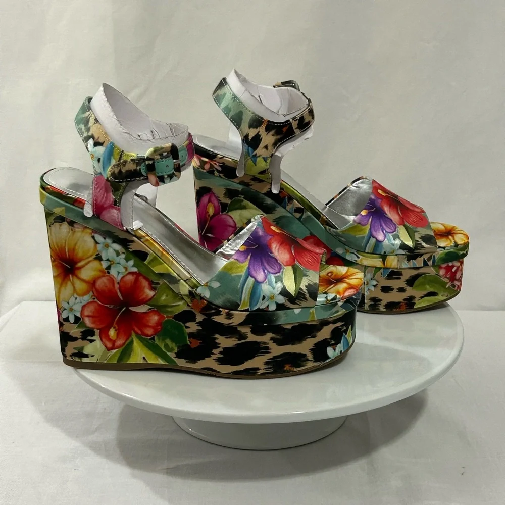 Women’s Floral Leopard Platform Sandals - Multicolor